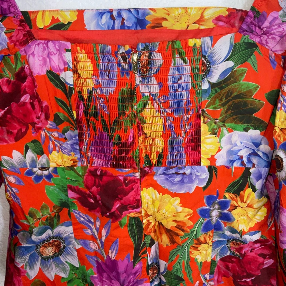 Cara Cara Orange Multicolor Floral Puff-Sleeve Mini Dress - Picture 5 of 6